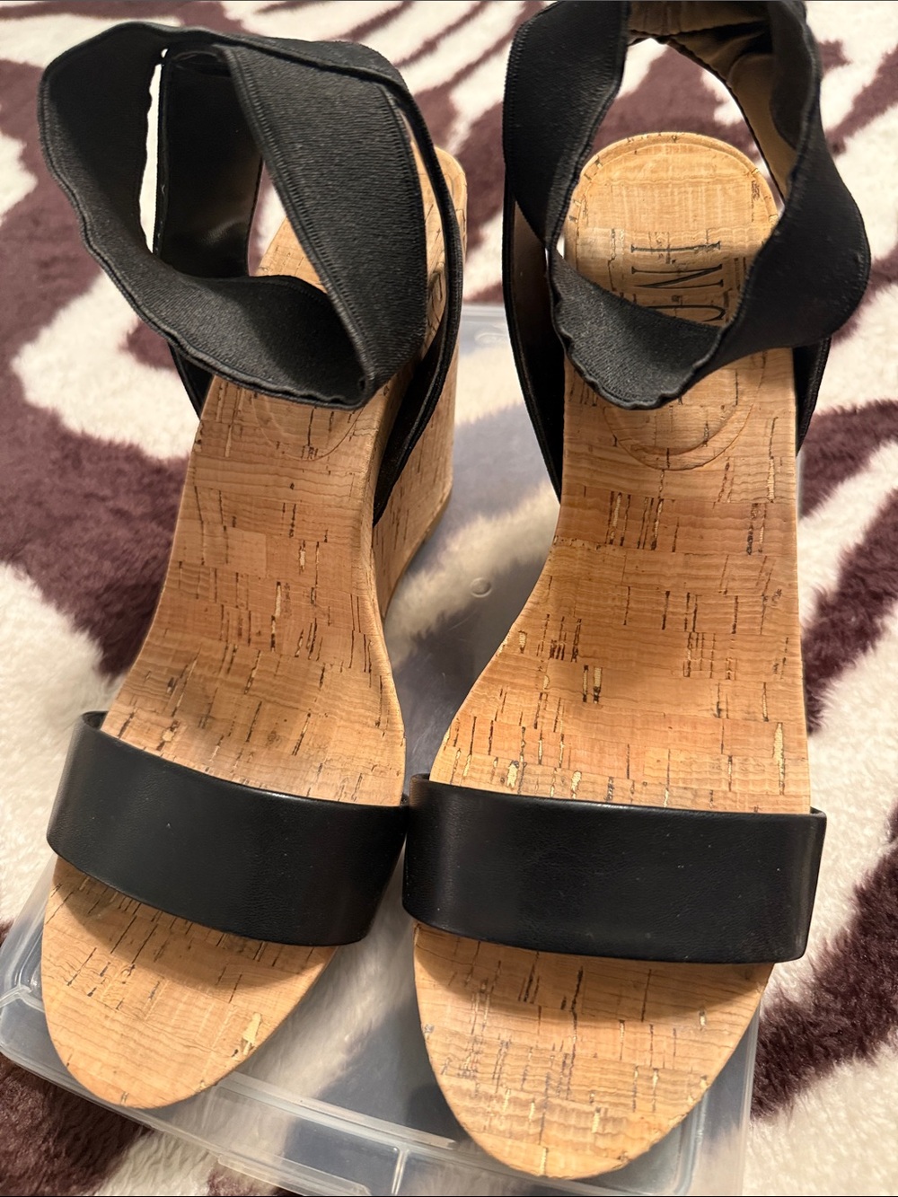 INC International Concepts Black Cork Wedge Sandals